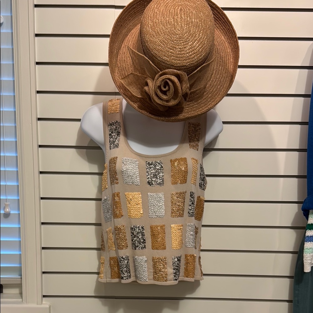 Worth Beige and Gold Patterned Tank Top
